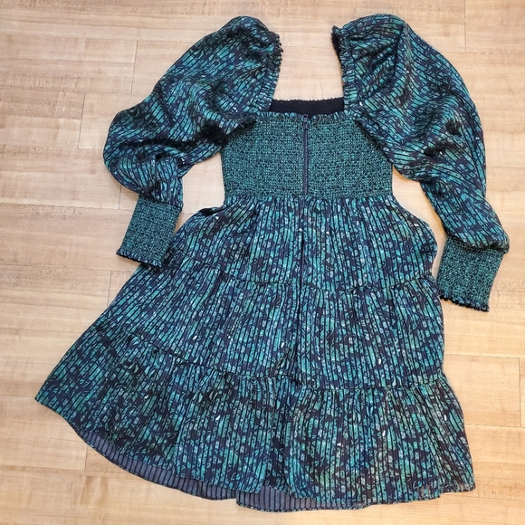ALICE + OLIVIA Smocked Green Floral Long Sleeve Mini Dress Size XS - Picture 13 of 13